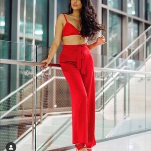 Red high waisted flowy pants